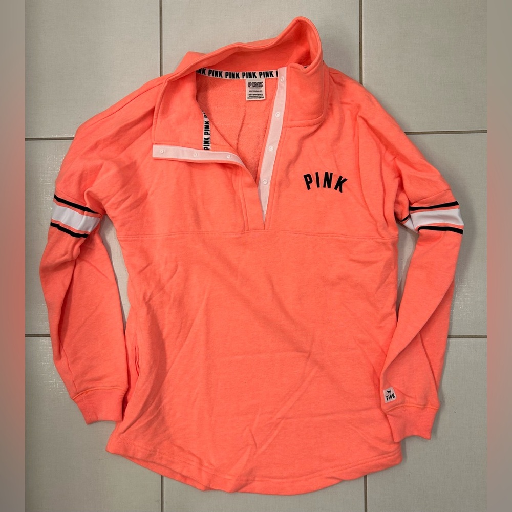 PINK Victorias Secret FITS OVERSIZED snap up fleece sweatshirt